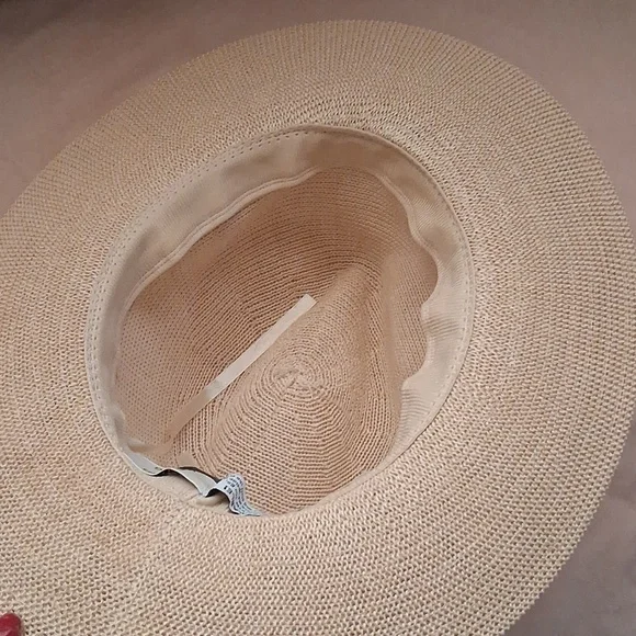 David & Young Packable Straw Fedora Sun Hat Travel Beach Tan OS Like New! - Picture 4 of 6